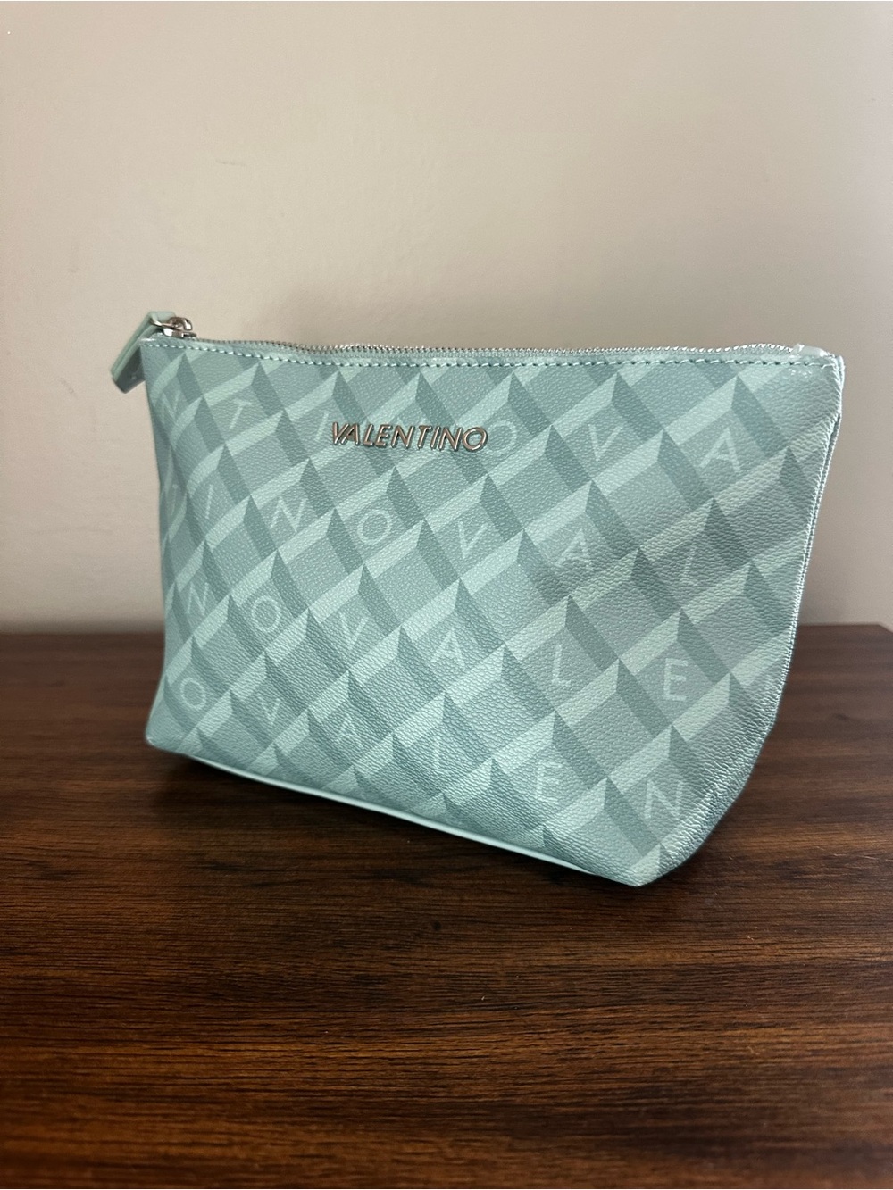 Mario Valentino Barrio Mint Green Geometric Monogram Cosmetic Case